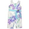 Watercolor Floral Print on White Polyester Shantung Top and Capri Pants (5)