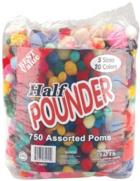 Pepperell Craft Making Assorted Pom Poms, Standard Colors, 750 Per Package