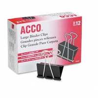 Acco 2 Inch Large Binder Clips, Black, 12 Pack (A7072100B)