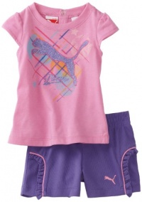 Puma - Kids Baby-girls Infant Tee And Mesh Short, Pink, 24 Months