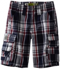 Lee Boys 2-7 Wyoming Multi Pocket Cargo Short, Navy Mccoy Plaid, 4 Regular