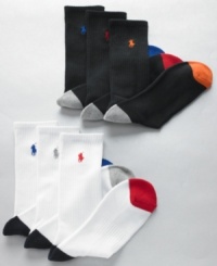 Infuse some colorful comfort in your weekday routine with the supportive cushioning and moisture-wicking design of this preppy pack of Polo socks.