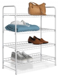 4 TIER SHELF WHITE STEEL CLOSET SHOE AND ACCESSORY RACK