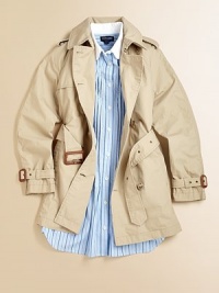 This classic woven cotton trench coat features stylishly authentic details like a storm flap