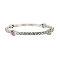 925 Silver, Amethyst, Blue Topaz, Peridot & Citrine Square Stone Stackable Bangle with 18k Gold Accents- 8 IN