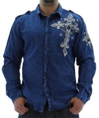 Affliction Live Fast Men's Woven Button Up Dress Shirt Wings Tattoo