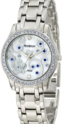 Armitron Women's 75/5010MPBS Light Blue Swarovski Crystal Accented Floral Print Dial Silver-Tone Bracelet Watch