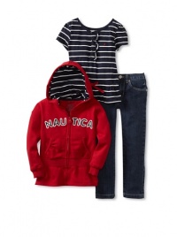 Nautica Sportswear Kids Girls 2-6X Striped 3-Piece Set, Deep Red, 6