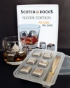 Scotch Rocks Silver Edition Gift Box. Set of 6 Stainless Steel Ice Cubes with Tongs