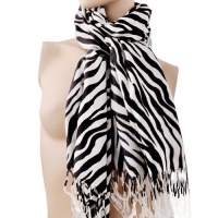 Zebra Animal Print Pashmina Shawl - Snow White, Gift Idea