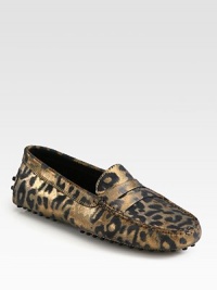 The iconic leather staple moves in an exotic direction with a metallic leopard print. Laser-printed leopard print on metallic leather upperLeather liningRubber solePadded insoleMade in Italy