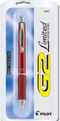 Pilot G2 Limited Retractable Gel Ink Rolling Ball Pen, Fine Point, Red Barrel, Black Ink (31531)