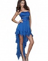 Blue Strapless Prom Dress with Ruched Bust, Sheer Chiffon Overlay