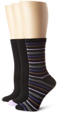 Nine West Women's Striped Solid Tipped 3 Pair Pack Crew Sock