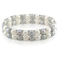 6-7 mm FW Grey and White Pearl Double Row Elastic Bracelet, 7