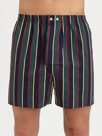 A classic striped lounge short for a true gentleman of style, shaped in lightweight, breathable cotton.Elastic waistbandAdjustable button-flyInseam, about 4CottonMachine washImported