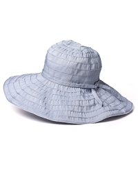 A lightweight ribbon crusher hat with ribbon tie, a perfect accessory for the jet-setting girl.