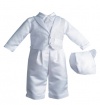 Lauren Madison baby boy Christening Baptism Special occasion Infant Cross Dobby Vest Set With Pleated Satin Long Pants, White, 18 Months