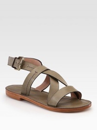 Supple leather straps crisscross the front of the foot, concluding with an adjustable slingback strap. Leather upperLeather lining and solePadded insoleImportedOUR FIT MODEL RECOMMENDS ordering true size. 