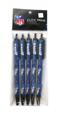 NFL Detroit Lions Disposable Black Ink Click Pens, 5-Pack