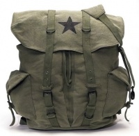 Olive Drab - Classic Army Style Backpack w/Black Star Emblem