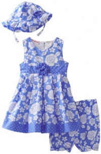 Nannette Baby-Girls Infant Floral Printed Poplin Dress and Matching Panty Set, Birdie Blue, 18 Months