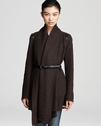 Elegant draping lends sophisticated style to this Mackage coat with modern leather accents.