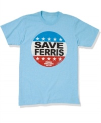 Life moves fast. Toss this Save Ferris T shirt on from Fifth Sun and look around for awhile or you'll miss it.