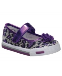 She's sure to be spotted in these shiny sequined Mary Jane-style shoes from Stride Rite, with a hook-and-loop strap to make it easy to get up and go.