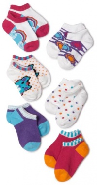 Stride Rite Girls 2-6X 6 Pack Glitzy Pet No Show Socks, Assorted, 5-6.5