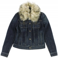 Lauren Jeans Co. Women's Faux Fur Trim Jean Jacket (Dune Wash) (Medium)