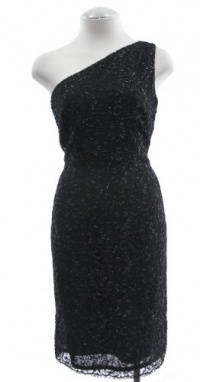 Lauren by Ralph Lauren Black Metallic Lace One Shoulder Sheath Dress 12