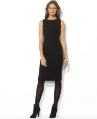 Lauren Ralph Lauren's timeless wool herringbone dress with a sleeveless silhouette is the epitome of elegant glamour.