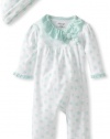 Little Me Baby-Girls Newborn Water Dot Coverall and Hat, White, 9 Months