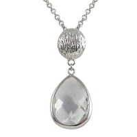 Graduated Textured Teardrop White CZ Silver Rhodium Overlay Necklace Pendant