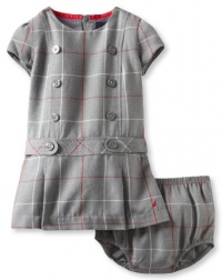 Nautica Sportswear Kids Baby-girls Infant Short Sleeve Plaid Dress, Medium Grey Heather, 18 Months