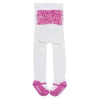 Elegant Baby My Favorite Tights with Mary Jane Shoes, White with Hot Pink Ruffle Bottom