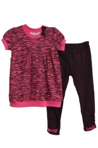 BT Kids Girls (4-6x) 2 pc pink & black zebra print top & polka dot leggings set