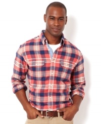 Rekindle with your inner lumberer in this stylish plaid shirt by Nautica.