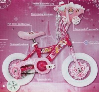 New Disney Princess 12 Inch Bike for Girls - Pink Color with Glimmering & Sparkling Streamers and Doll Carriage Included