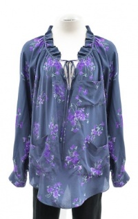 Rebecca Taylor Silk Navy Floral Lily Long Sleeve Smock Top 4