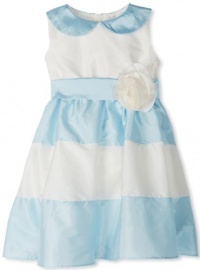 Us Angels Girls 2-6X Peterpan Collar Dress With Contrast Tier Skirt, Ivory/Blue, 4