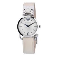 Emporio Armani Women's AR0789 Stainless Steel Case Beige Leather Strap Silver Dial Watch