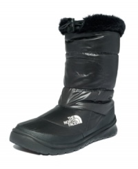 The North Face's Nuptse IV booties are ready for outdoor adventure--whether it's exploring Alaska or just walking to work in a snowstorm! Made in water-resistant nylon material, they feature faux fur lining and down insulation to keep you cozy at all costs.