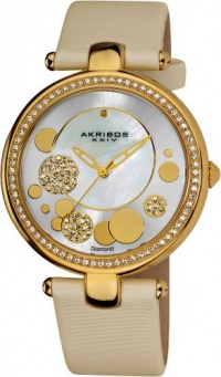 Akribos XXIV Women's AKR434WT Diamond Silver Sunray Diamond Dial Quartz Strap Watch