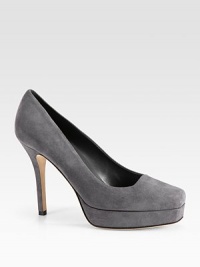 EXCLUSIVELY AT SAKS. Suede classic with a platform and square toe. Self-covered heel, 4¼ (110mm)Self-covered platform, 1 (25mm)Compares to a 3¼ heel (80mm)Suede upperSquare toeLeather lining and solePadded insoleMade in Italy