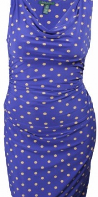 Lauren Ralph Lauren Women's Polka Dot Jersey Dress 14P Blue