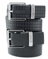 Don't let your pants have all the pattern. This houndstooth reversible belt from T-Tech by Tum