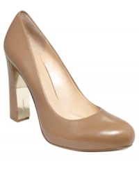 More lovely than ever. Nine West's Desired platform pumps feature a smooth almond toe and a delightfully chunky high heel.