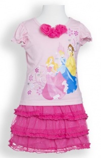 (6527PITW) Disney Little Girls Princesses Royal Debut 2 Piece Skirt and Tee Set (Inf/Tod) in Pink, 3T